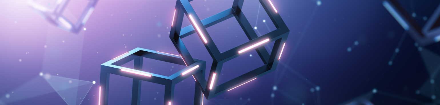 Illustration of interlocking cubes on a gradient background.