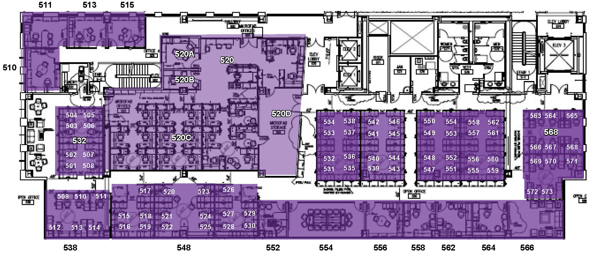 Sutardja Dai Hall fifth floor floorplan with desk numbers