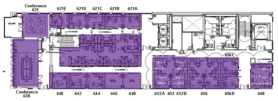 Sutardja Dai Hall, sixth floor floorplan with desk numbers